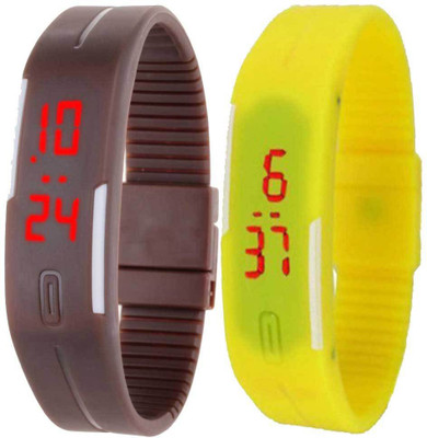 Kissu Led Band Watch Combo of 2 Brown And Yellow Watch - For Couple