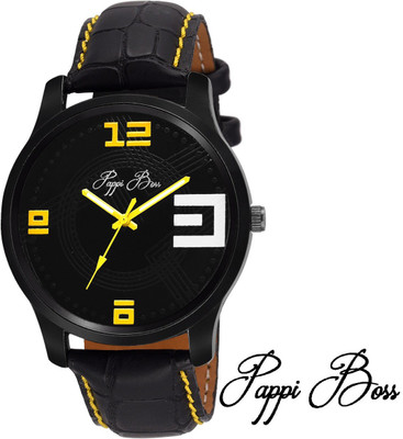 Pappi Boss Black Case Yellow Initial & Stitching Leather Strap Casual Watch - For Men
Pappi Boss Black Case Yellow Initial & Stitching Leather Strap Casual Watch - For Men