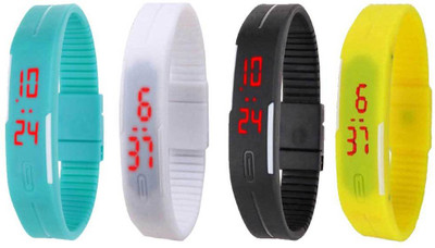 Kissu Led Magnet Band Combo of 4 Sky Blue, White, Black And Yellow Watch - For Men & Women