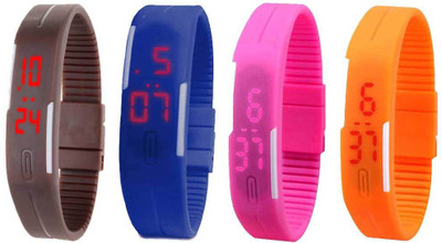 NS18 Silicone Led Magnet Band Combo of 4 Brown, Blue, Pink And Orange Watch - For Boys & Girls