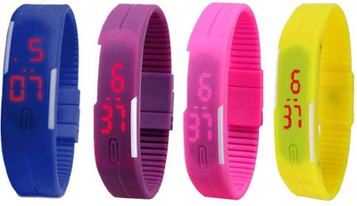 NS18 Silicone Led Magnet Band Combo of 4 Blue, Purple, Pink And Yellow Watch - For Boys & Girls