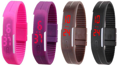 NS18 Silicone Led Magnet Band Combo of 4 Pink, Purple, Brown And Black Watch - For Boys & Girls
NS18 Silicone Led Magnet Band Combo of 4 Pink, Purple, Brown And Black Watch - For Boys & Girls