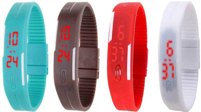 Kissu Led Magnet Band Combo of 4 Sky Blue, Brown, Red And White Watch - For Men & Women
