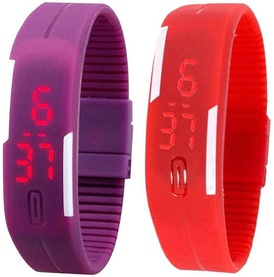 Kissu Led Band Watch Combo of 2 Purple And Red Watch - For Couple