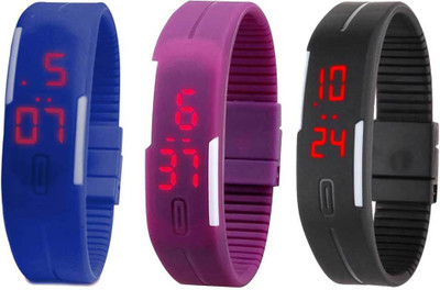 RSN Silicone Led Magnet Band Combo of 3 Blue, Purple And Black Watch - For Men & Women
RSN Silicone Led Magnet Band Combo of 3 Blue, Purple And Black Watch - For Men & Women