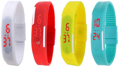NS18 Silicone Led Magnet Band Watch Combo of 4 White, Red, Yellow And Sky Blue Watch - For Couple