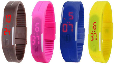 Kissu Led Magnet Band Combo of 4 Brown, Pink, Blue And Yellow Watch - For Men & Women
Kissu Led Magnet Band Combo of 4 Brown, Pink, Blue And Yellow Watch - For Men & Women