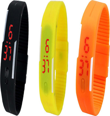 Twok Combo of Led Band Black + Yellow + Orange Watch - For Men & Women