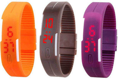 NS18 Silicone Led Magnet Band Combo of 3 Orange, Brown And Purple Watch - For Boys & Girls