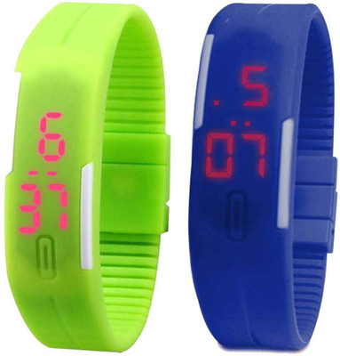 NS18 Silicone Led Magnet Band Set of 2 Green And Blue Watch - For Boys & Girls