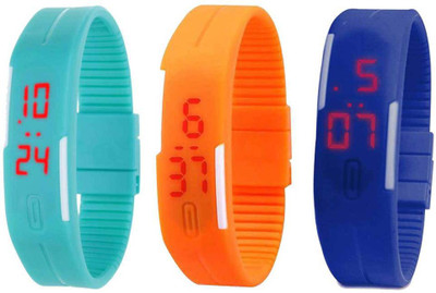 Kissu Led Band Watch Combo of 3 Sky Blue, Orange And Blue Watch - For Couple