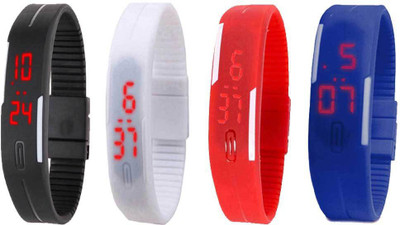 NS18 Silicone Led Magnet Band Combo of 4 Black, White, Red And Blue Watch - For Boys & Girls