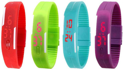 Kissu Led Magnet Band Combo of 4 Red, Green, Sky Blue And Purple Watch - For Men & Women