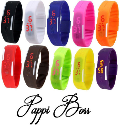 Pappi Boss Combo Offer Set of 10 Unisex Silicone Led Bracelet Band Watch - For Men & Women
Pappi Boss Combo Offer Set of 10 Unisex Silicone Led Bracelet Band Watch - For Men & Women