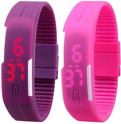 NS18 Silicone Led Magnet Band Set of 2 Purple And Pink Watch - For Boys & Girls