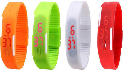 Kissu Led Magnet Band Combo of 4 Orange, Green, White And Red Watch - For Men & Women