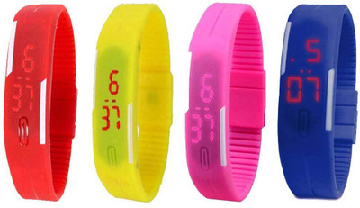 NS18 Silicone Led Magnet Band Combo of 4 Red, Yellow, Pink And Blue Watch - For Boys & Girls
NS18 Silicone Led Magnet Band Combo of 4 Red, Yellow, Pink And Blue Watch - For Boys & Girls