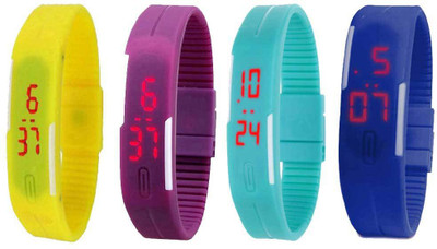 Kissu Led Magnet Band Combo of 4 Yellow, Purple, Sky Blue And Blue Watch - For Men & Women