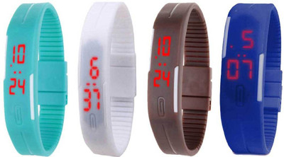 NS18 Silicone Led Magnet Band Combo of 4 Sky Blue, White, Brown And Blue Watch - For Boys & Girls