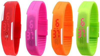 NS18 Silicone Led Magnet Band Combo of 4 Red, Pink, Orange And Green Watch - For Boys & Girls