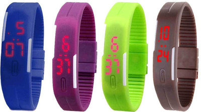 NS18 Silicone Led Magnet Band Combo of 4 Blue, Purple, Green And Brown Watch - For Boys & Girls
NS18 Silicone Led Magnet Band Combo of 4 Blue, Purple, Green And Brown Watch - For Boys & Girls