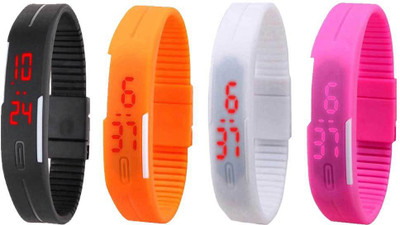 NS18 Silicone Led Magnet Band Watch Combo of 4 Black, Orange, White And Pink Watch - For Couple