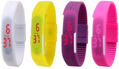 Kissu Led Magnet Band Combo of 4 White, Yellow, Purple And Pink Watch - For Men & Women