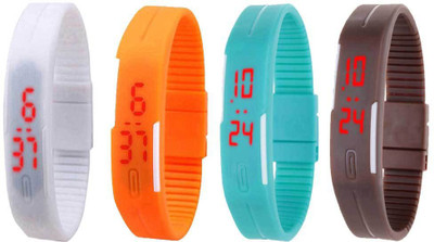 NS18 Silicone Led Magnet Band Combo of 4 White, Orange, Sky Blue And Brown Watch - For Boys & Girls