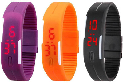 RSN Silicone Led Magnet Band Combo of 3 Purple, Orange And Black Watch - For Men & Women
RSN Silicone Led Magnet Band Combo of 3 Purple, Orange And Black Watch - For Men & Women