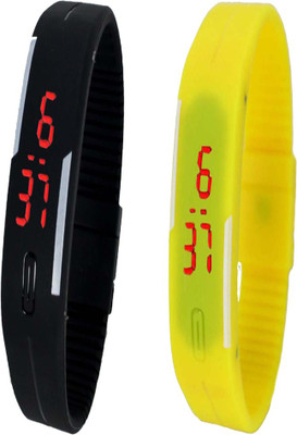 Twok Combo of Led Band Black + Yellow Watch - For Men & Women