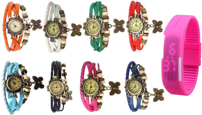 Pappi Boss Special Set of 8 Vintage Butterfly & Pink Jelly Slim Led Watch - For Women
Pappi Boss Special Set of 8 Vintage Butterfly & Pink Jelly Slim Led Watch - For Women