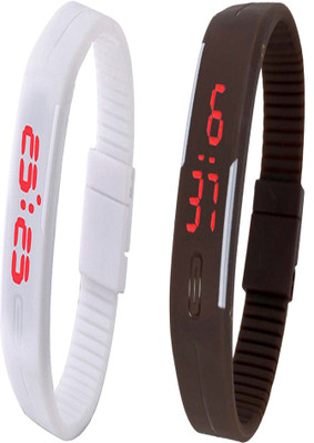 YD Combo of Led Band White + Brown Watch - For Couple
