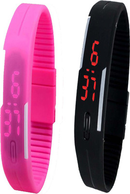 Twok Combo of Led Band Pink + Black Watch - For Men & Women