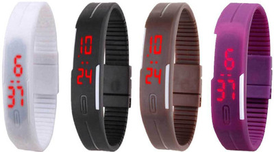 Kissu Led Magnet Band Combo of 4 White, Black, Brown And Purple Watch - For Men & Women