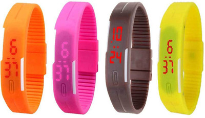 NS18 Silicone Led Magnet Band Combo of 4 Orange, Pink, Brown And Yellow Watch - For Boys & Girls
NS18 Silicone Led Magnet Band Combo of 4 Orange, Pink, Brown And Yellow Watch - For Boys & Girls