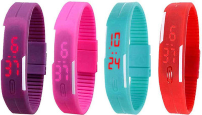 Kissu Led Magnet Band Combo of 4 Purple, Pink, Sky Blue And Red Watch - For Men & Women