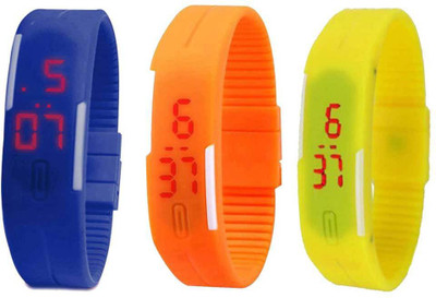 Kissu Led Magnet Band Combo of 3 Blue, Orange And Yellow Watch - For Men & Women