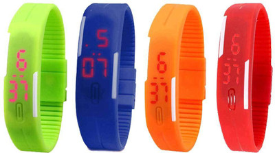 Kissu Led Magnet Band Combo of 4 Green, Blue, Orange And Red Watch - For Men & Women