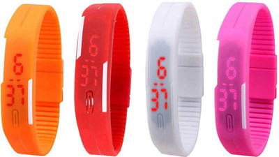 NS18 Silicone Led Magnet Band Watch Combo of 4 Orange, Red, White And Pink Watch - For Couple