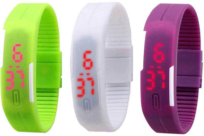 NS18 Silicone Led Magnet Band Combo of 3 Green, White And Purple Watch - For Boys & Girls
NS18 Silicone Led Magnet Band Combo of 3 Green, White And Purple Watch - For Boys & Girls