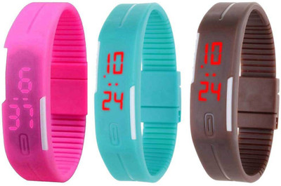 Kissu Led Band Watch Combo of 3 Pink, Sky Blue And Brown Watch - For Couple
