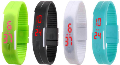 Kissu Led Magnet Band Combo of 4 Green, Black, White And Sky Blue Watch - For Men & Women