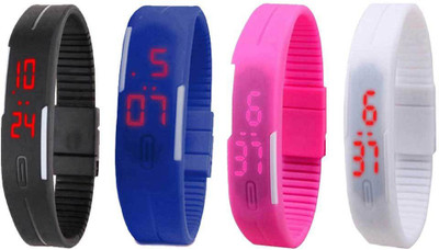 Kissu Led Magnet Band Combo of 4 Black, Blue, Pink And White Watch - For Men & Women