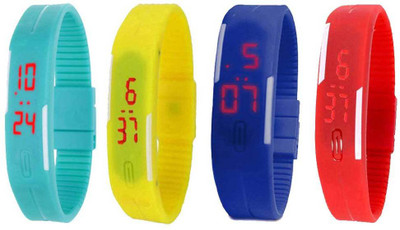 Kissu Led Magnet Band Combo of 4 Sky Blue, Yellow, Blue And Red Watch - For Men & Women