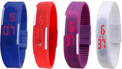 Kissu Led Magnet Band Combo of 4 Blue, Red, Purple And White Watch - For Men & Women