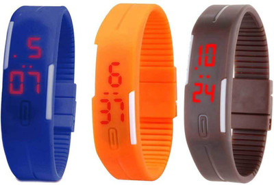 Kissu Led Band Watch Combo of 3 Blue, Orange And Brown Watch - For Couple