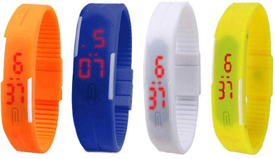 Kissu Led Magnet Band Combo of 4 Orange, Blue, White And Yellow Watch - For Men & Women