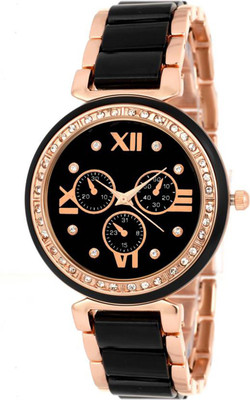 Keepkart Black Rosegold Crono With Studed Diamond 002 Watch - For Women