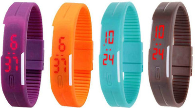 NS18 Silicone Led Magnet Band Combo of 4 Purple, Orange, Sky Blue And Brown Watch - For Boys & Girls
NS18 Silicone Led Magnet Band Combo of 4 Purple, Orange, Sky Blue And Brown Watch - For Boys & Girls