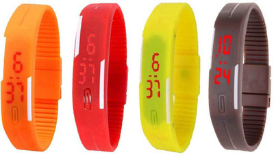 Kissu Led Magnet Band Combo of 4 Orange, Red, Yellow And Brown Watch - For Men & Women